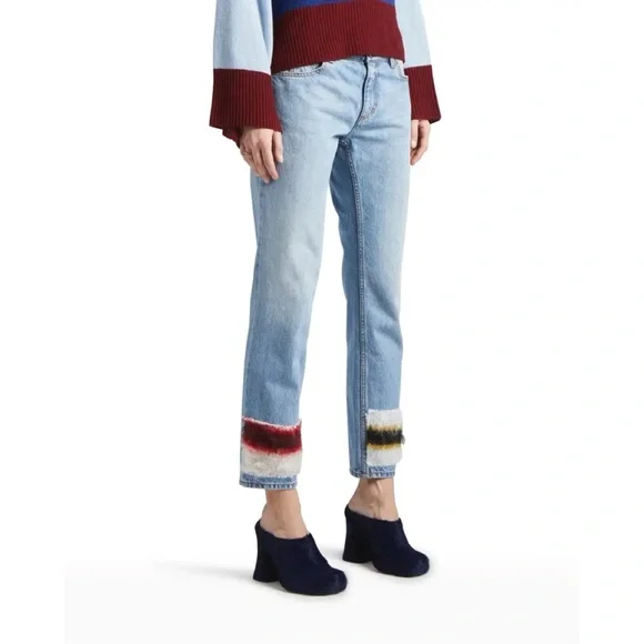 NWOT Marni Mohair Stripe Cropped Straight-Leg Denim Trousers size 4